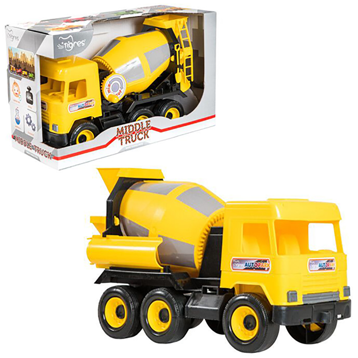 Картинка Машина "Middle truck" бетоносмеситель (желтый) в коробке Артикул 39493-105