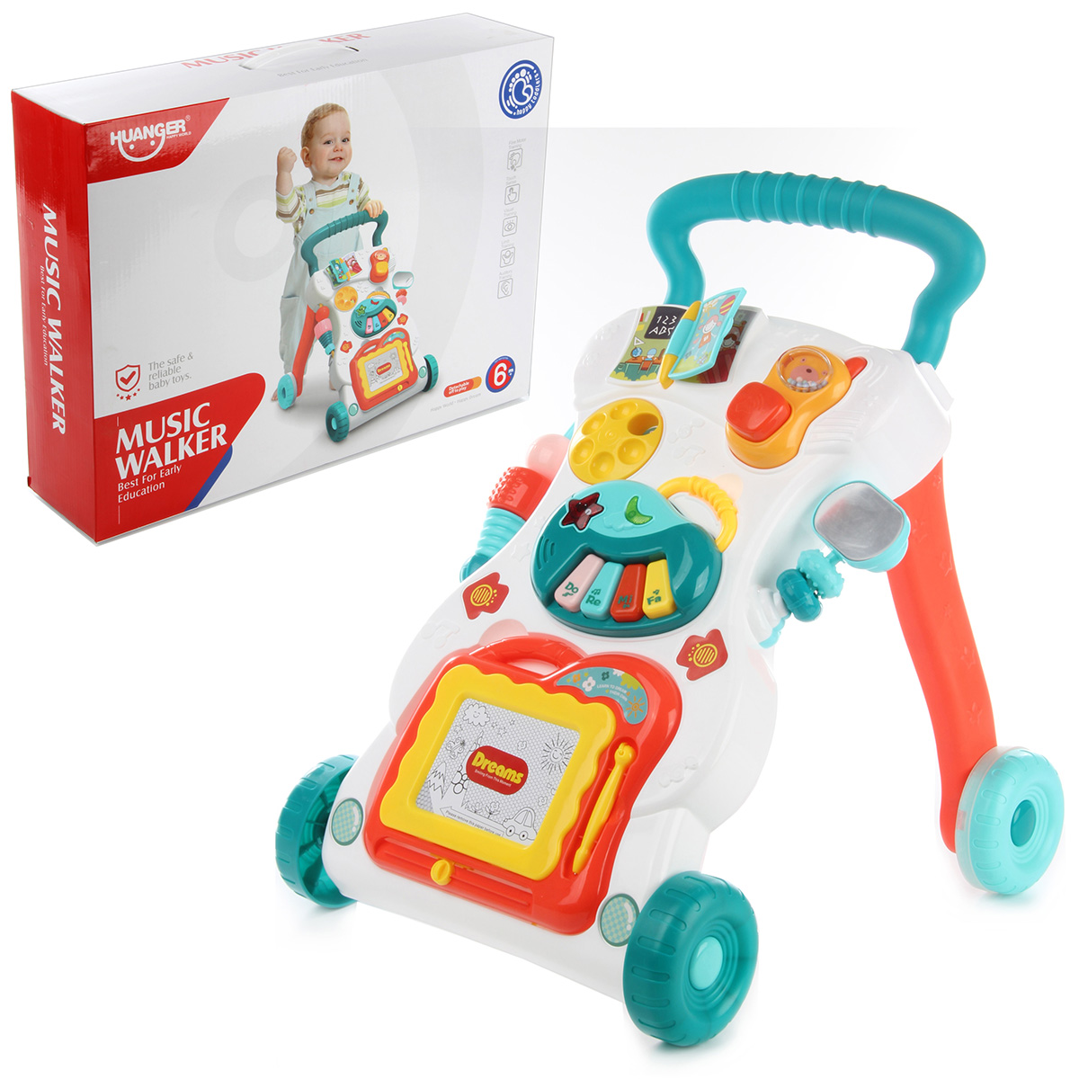 Картинка Развивающая игрушка Каталка-ходунки "Бизиборд", свет/звук Артикул 107049-180