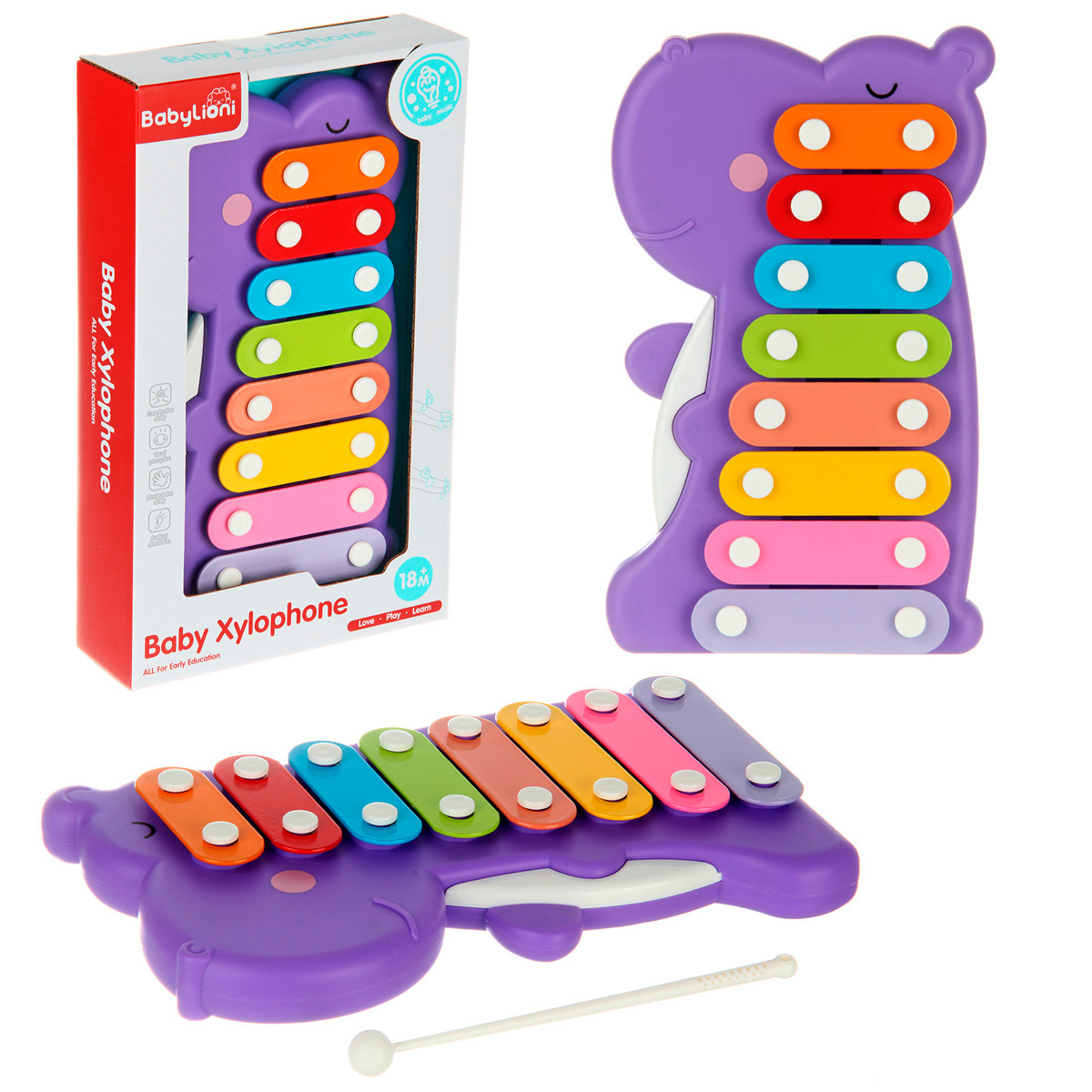 Картинка Металлофон "Бегемотик" 26-16,5-5 см, в кор. Артикул 136221-40