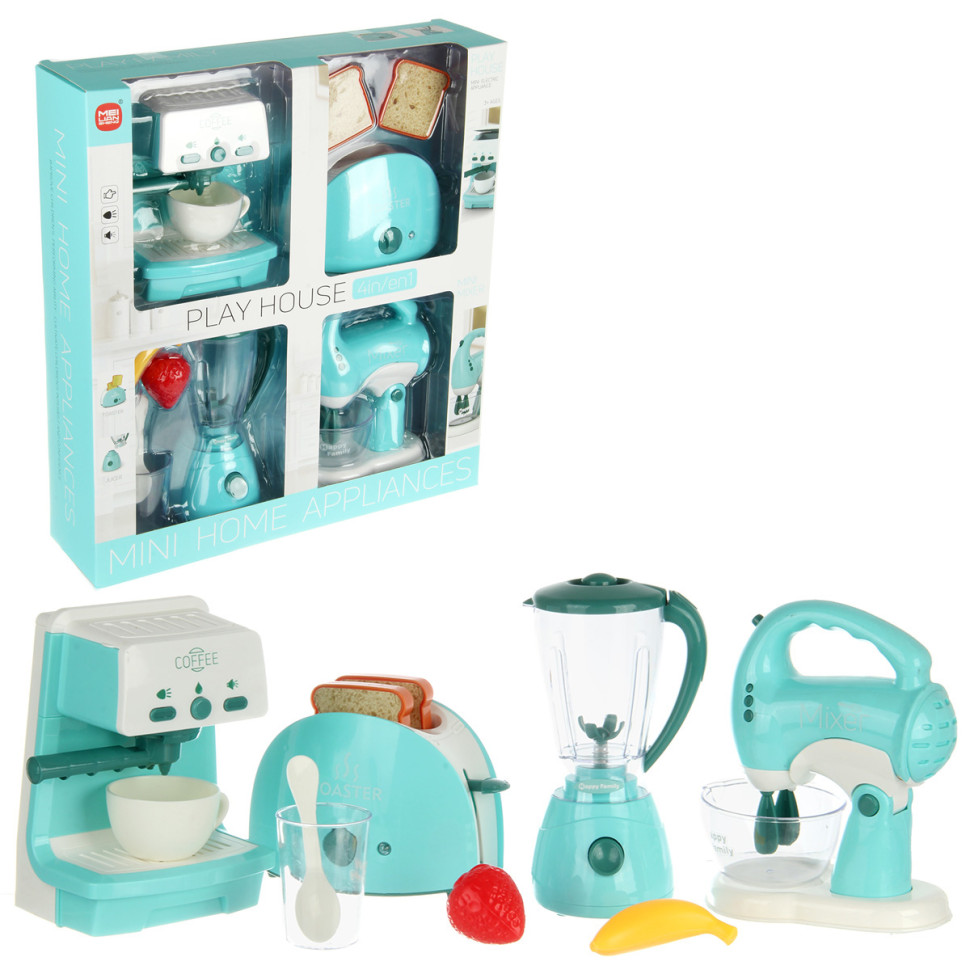Картинка Игровой набор бытовой техники на бат. со св. и зв., тостер, блендер, кофемашина, миксер 38х10х41.5 Артикул 136268-160