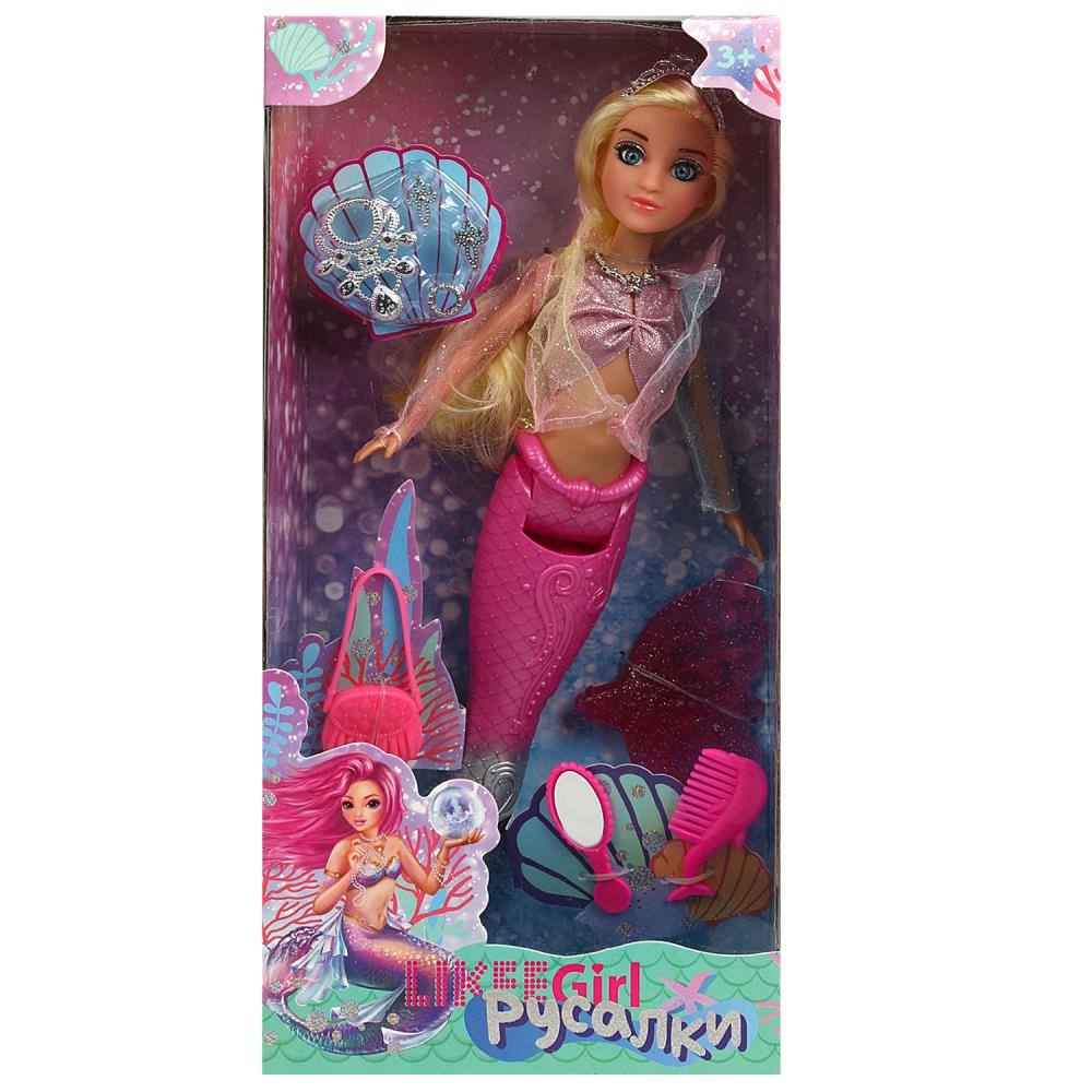 Картинка Русалка 32см, реал. глаза, пласт. хвост, аксессуары LIKEE GIRL Артикул LGM-H1-03-40