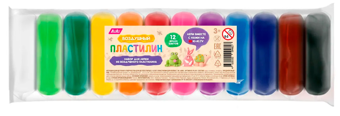 Картинка PL001 KiKi Пластилин 12 цветов, пакет Артикул PL001