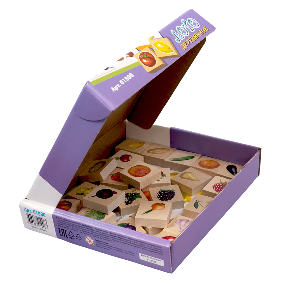 Картинка Лото деревянное Овощи и фрукты Десятое Королевство Артикул 01996-30
