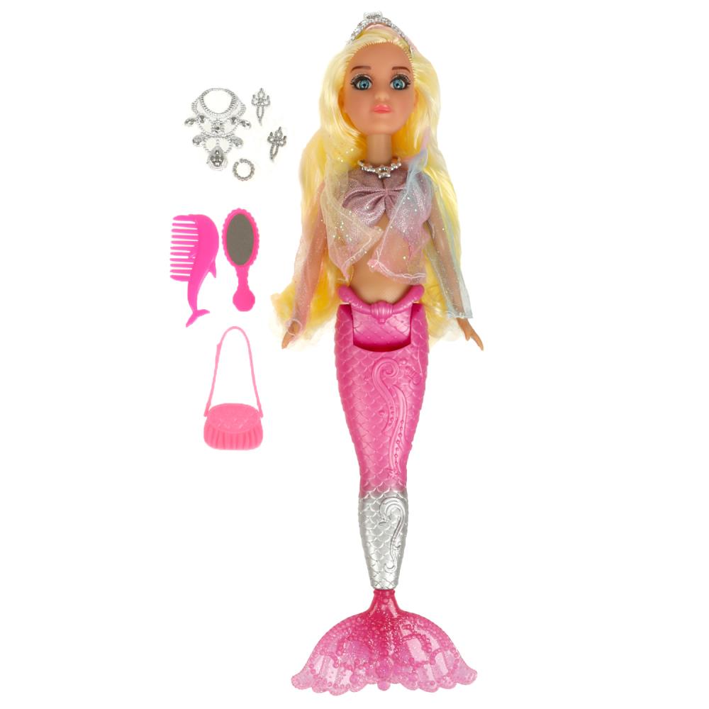 Картинка Русалка 32см, реал. глаза, пласт. хвост, аксессуары LIKEE GIRL Артикул LGM-H1-03-40