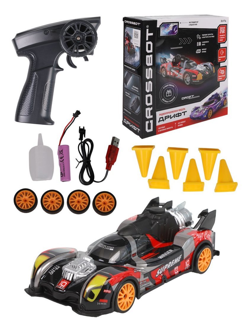 Картинка Машина р/у Дрифт, дым, доп. колеса, аккум., черн-кр. Артикул 870959-170