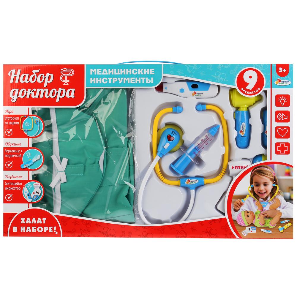 Картинка Набор доктора, свет+звук, с халатом и шапочкой в русс. кор. Артикул B1488235-105
