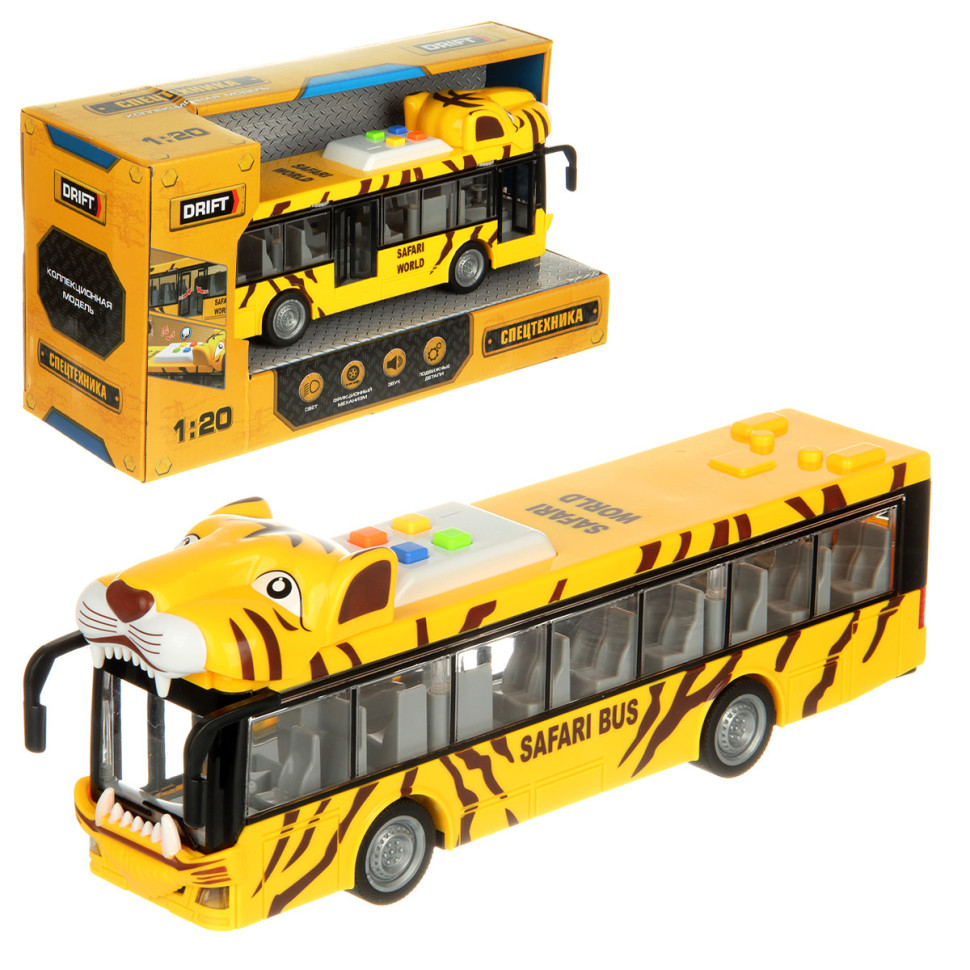 Картинка Автобус "Сафари" 1:20, фрикция, со св. и зв., желтый Артикул 130982/-110