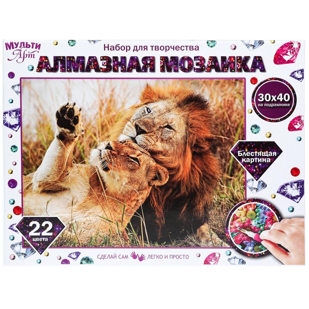 Картинка Алмазная мозаика 30*40 см с подрамником львы МУЛЬТИ АРТ Артикул AM30X40-LEVIL