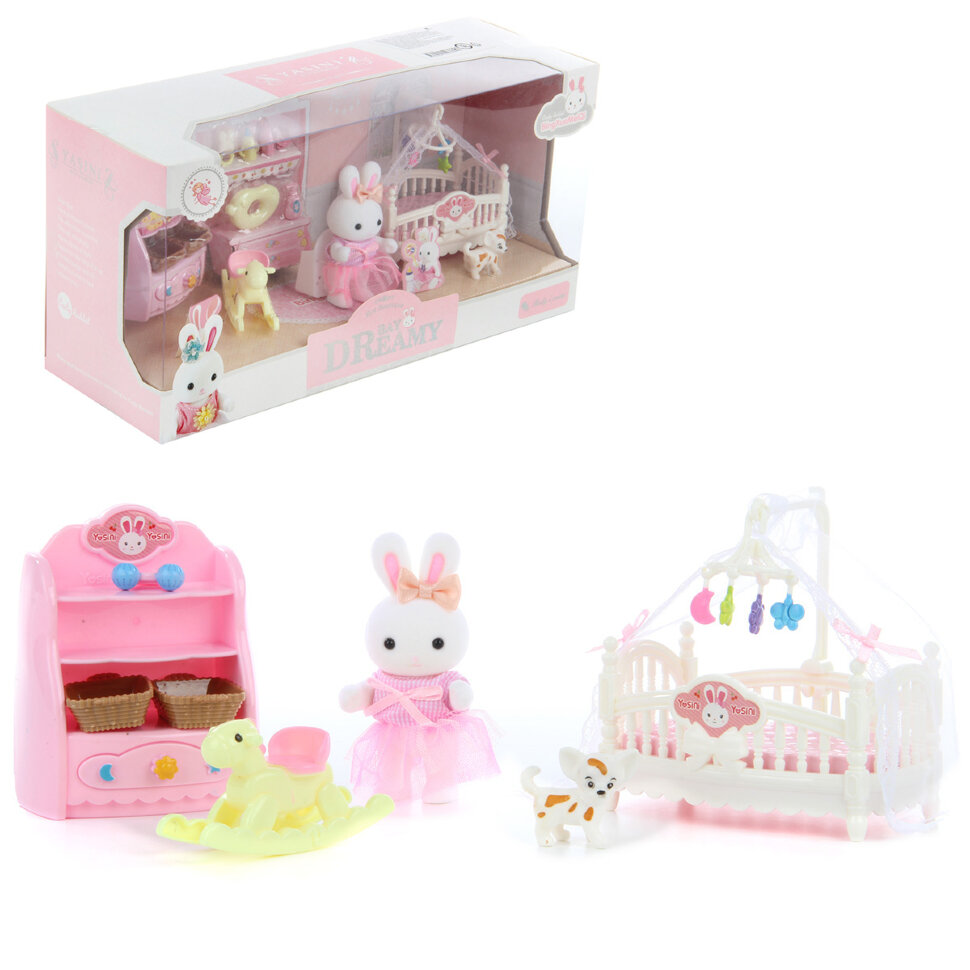 Картинка Кукла зайчик с набором мебели "Детская" Артикул 113304-90