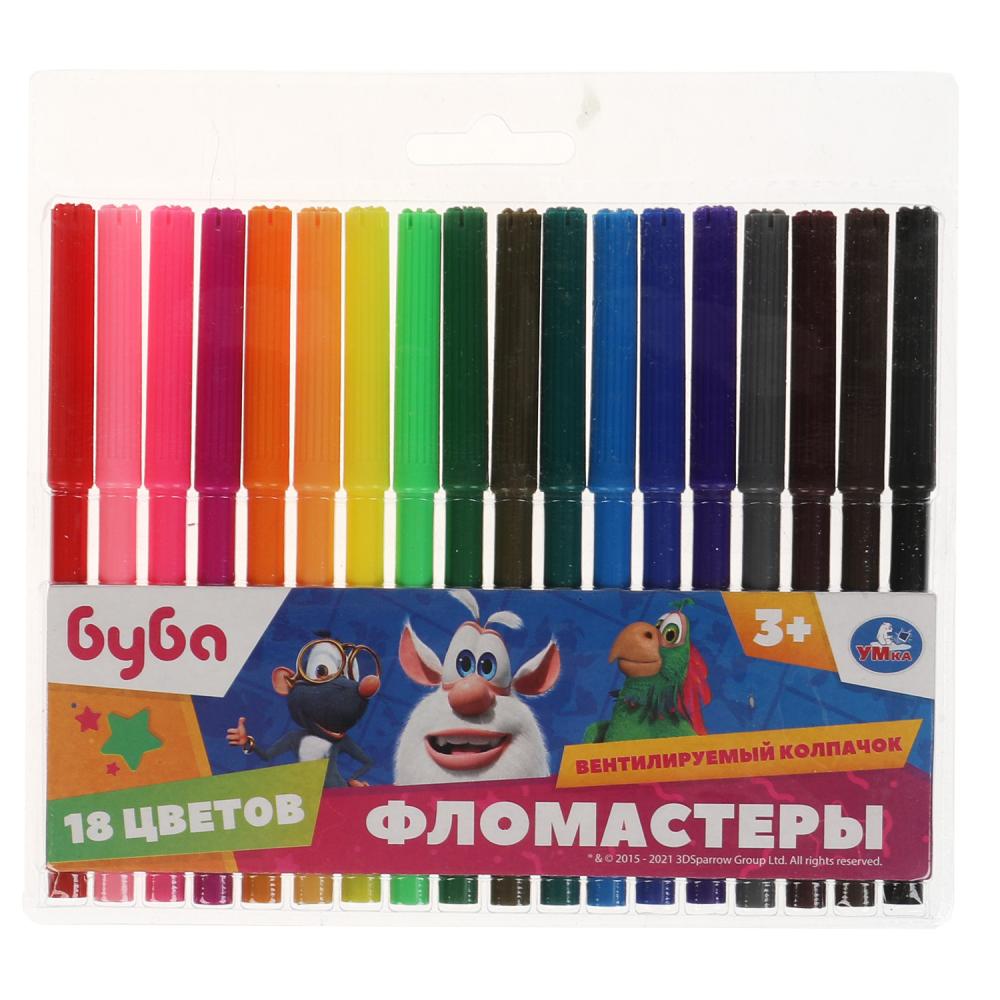 Картинка Фломастеры БУБА 18цв, круглые, пвх+карт Умка Артикул FR18-62118-BU