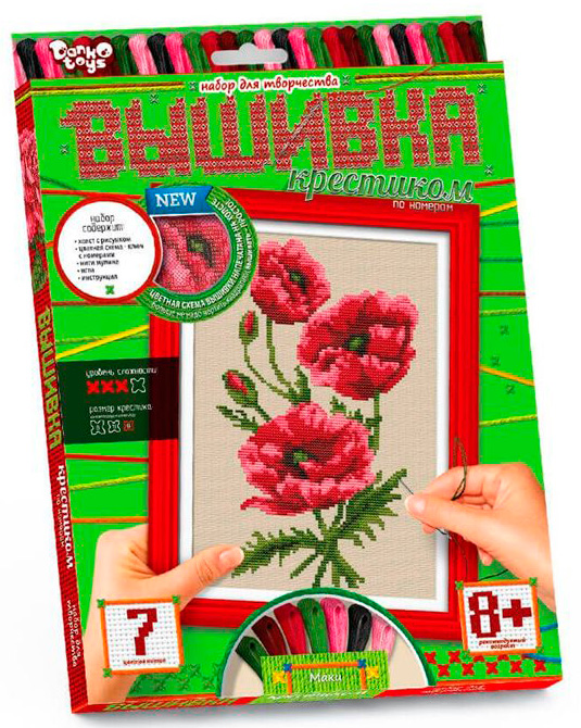 Картинка Набор для творчества «Вышивка крестиком по номерам», Маки Артикул VK-01-09-18