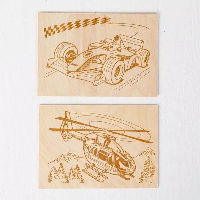 Картинка Доски для выжигания 2 шт Вертолет и Автомобиль Артикул 03868-11