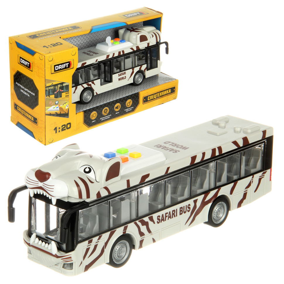 Картинка Автобус "Сафари" 1:20, фрикция, со св. и зв., белый Артикул 130983/-110
