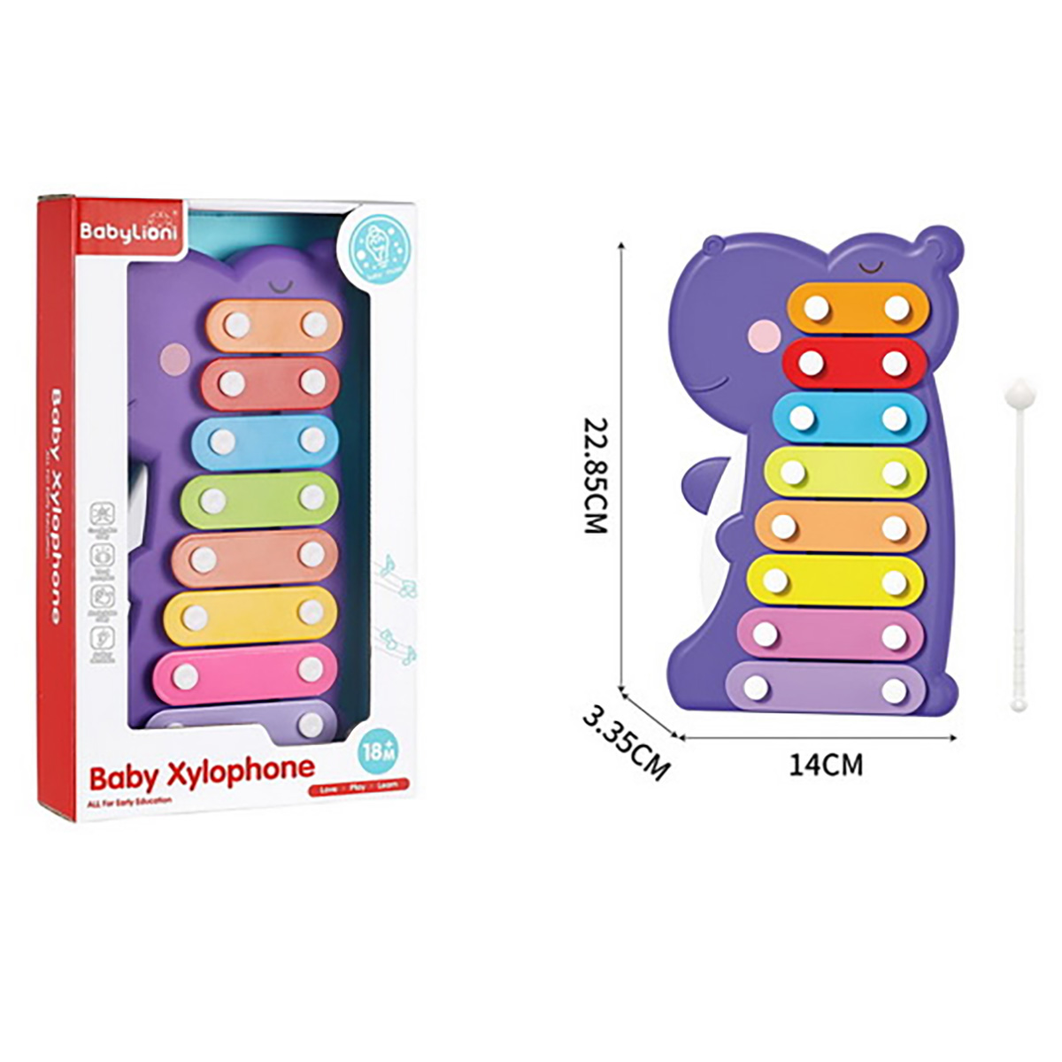 Картинка Металлофон "Бегемотик" 26-16,5-5 см, в кор. Артикул 136221-40