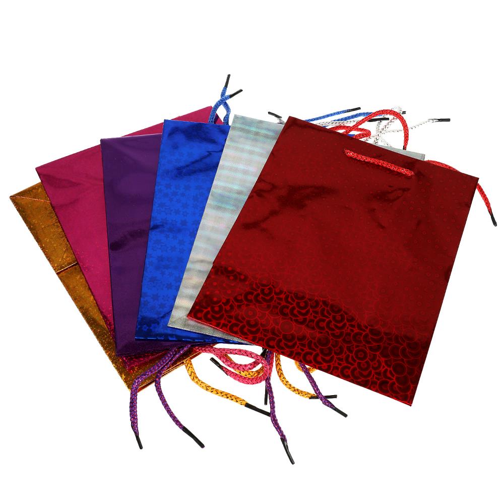 Картинка Пакет голография,МИКС из 6 пакетов, 6 цветов, размер m . ЧУДО ПРАЗДНИК Артикул HB-84093-M